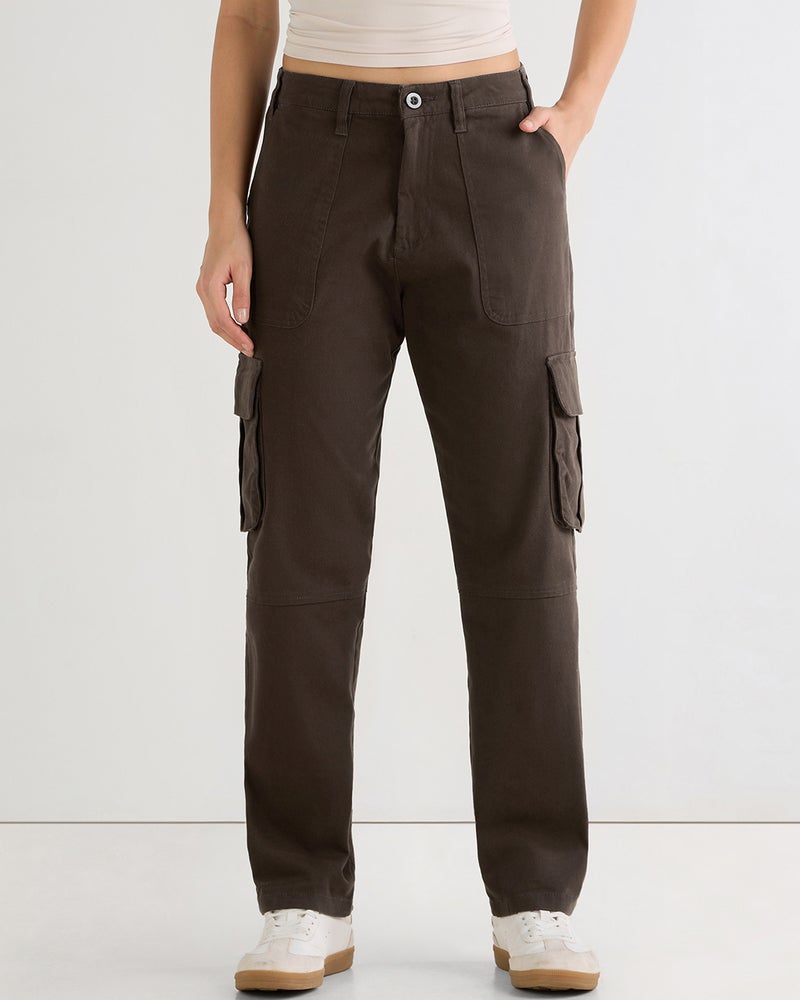 bewakoof Women's Brown Cargo Pants - Image 2